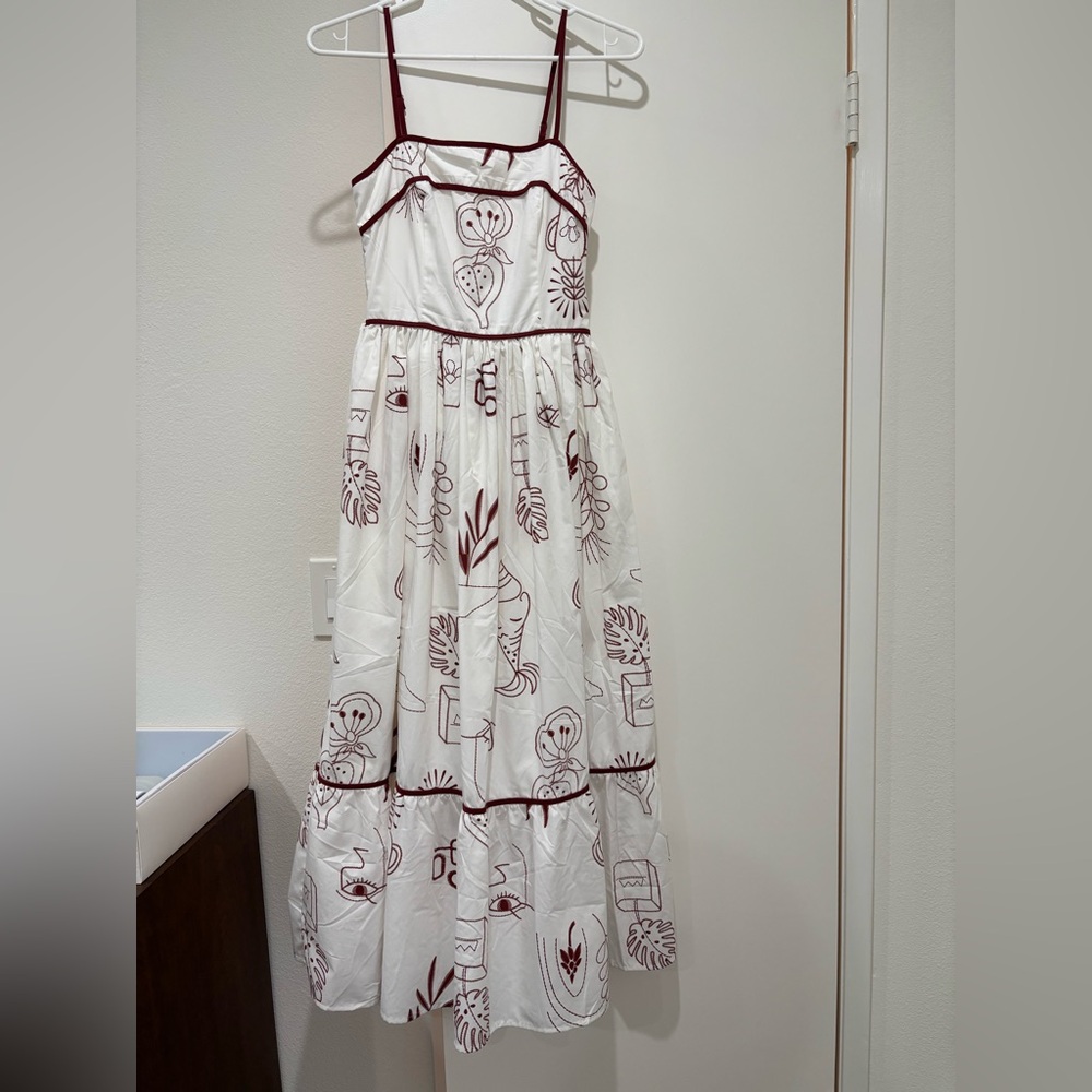 Elegant White and burgundy Casual Dress